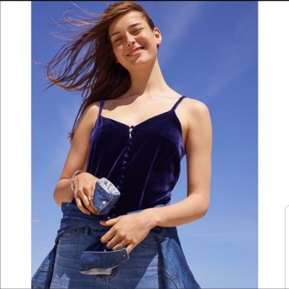 Madewell Blue Velvet Button Down Tank